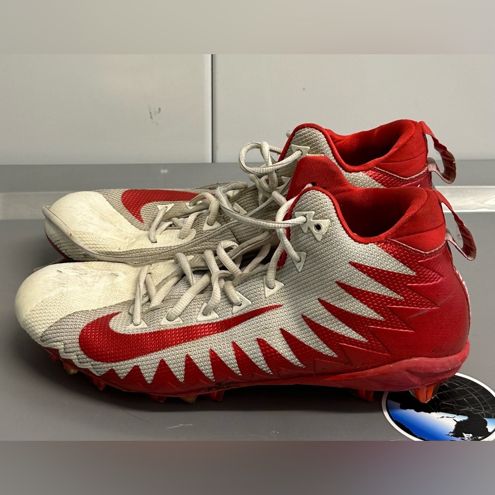 NIKE ALPHA MENACE 871451-168 MEN'S ANKLE FOOTBALL CLEATS SHOES RED WHITE SZ 10.5